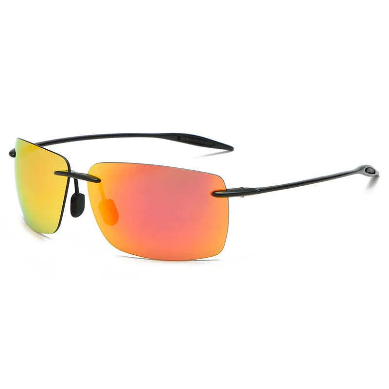 Light rimless TR90 sunglasses for men with black frame and TAC UV400 lens