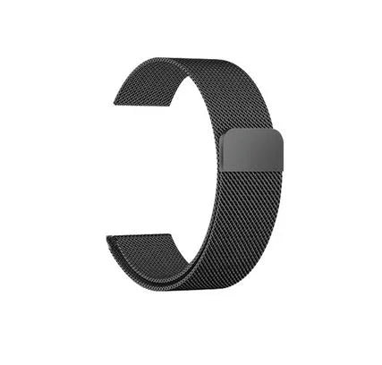Stainless steel replacement watch strap for smartwatches shown in silver