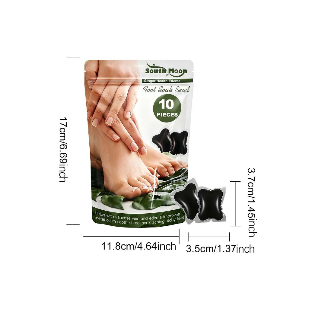Ginger Health Edema Foot Soak Beads 10 Pack with wormwood and angelica foot bath beads in a pouch