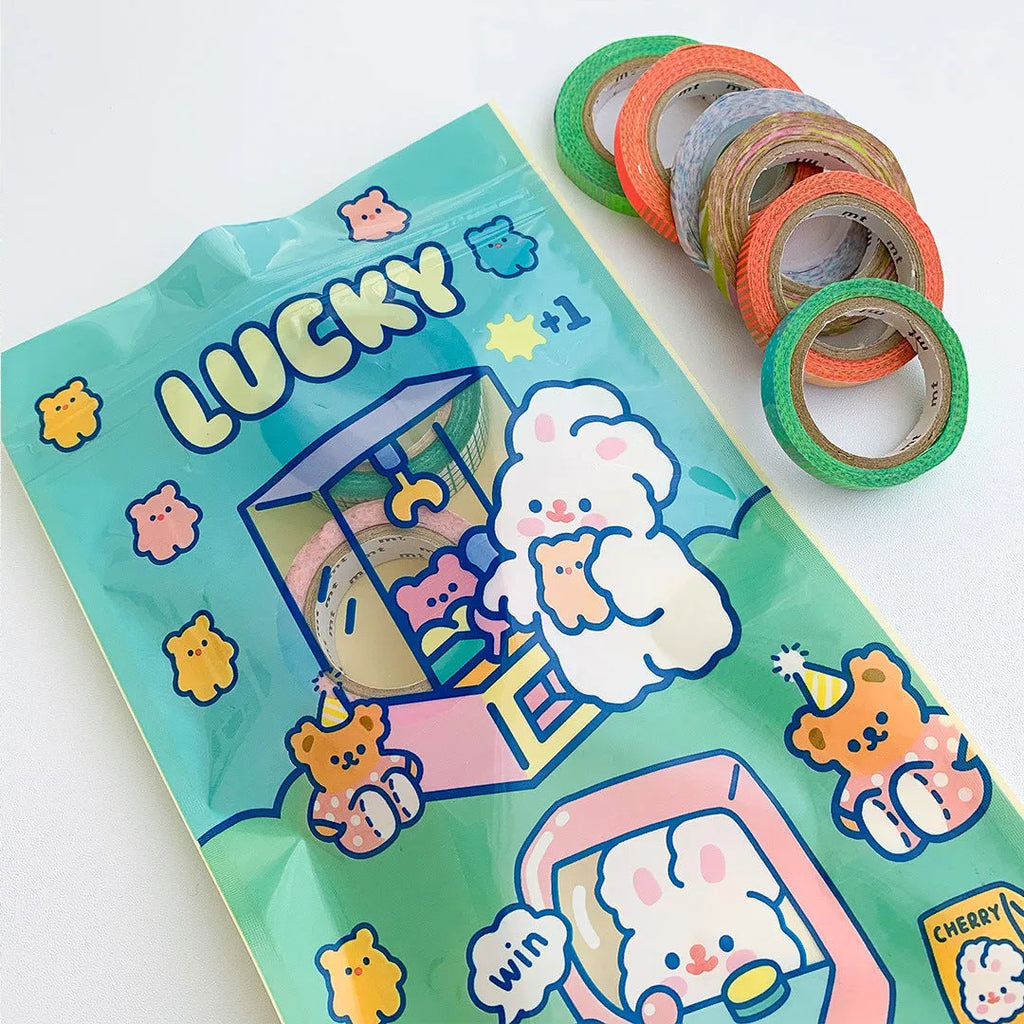 Set of four resealable plastic bags with cute rabbit designs for snacks, gifts, and jewellery storage.