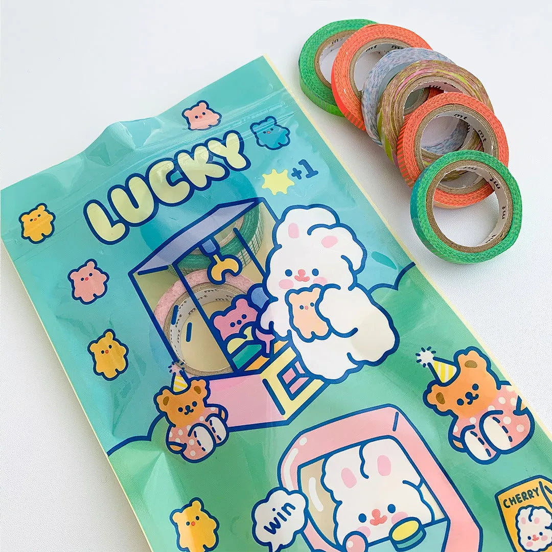 Set of four resealable plastic bags with cute rabbit designs for snacks, gifts, and jewellery storage.