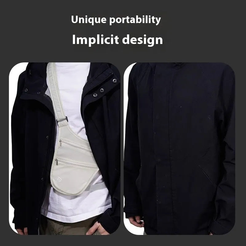 Anti-theft nylon travel document waist bag in solid colour for men featuring secure storage, shown in a practical urban simplicity style