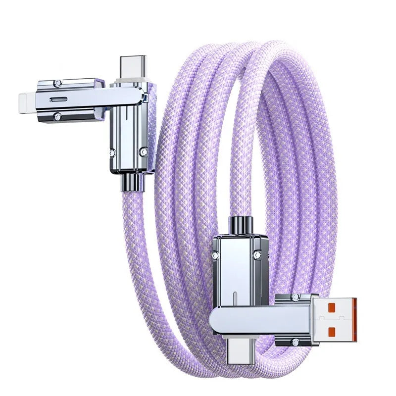 Zinc alloy cloth braided data cable in black, 1 metre, with Lightning and Type-C connectors