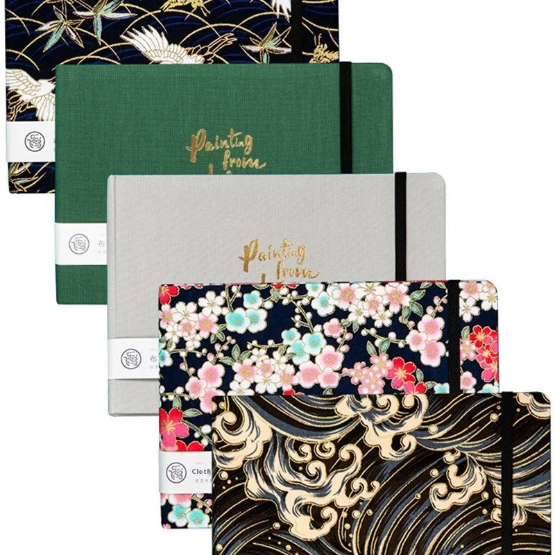 Feiluniao hand-painted fabric cover watercolour sketchbook showing 185mm portable size