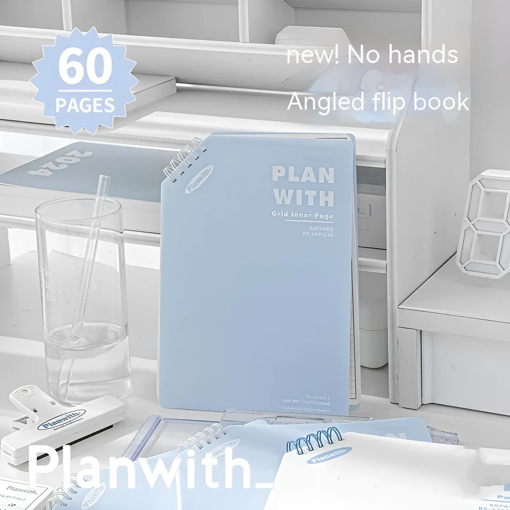 A5 and B5 draft notebooks with white, plaid, and blue covers for student art projects.