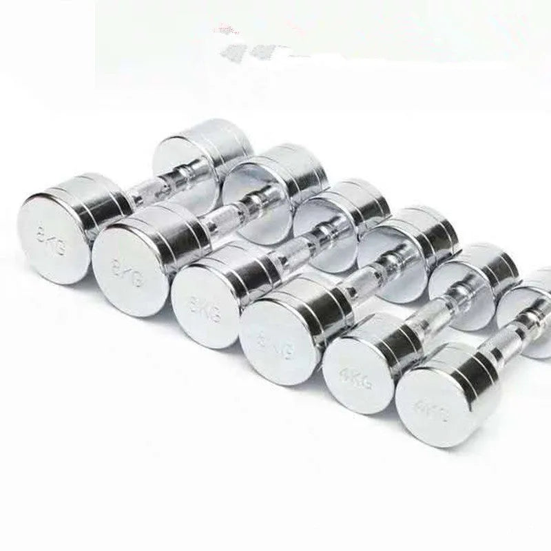 Pure steel dumbbell with silver electroplated finish and ergonomic handshake design