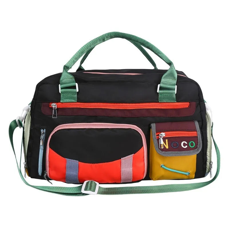 Large black sports messenger bag with shoulder strap showing spacious interior and Oxford cloth construction