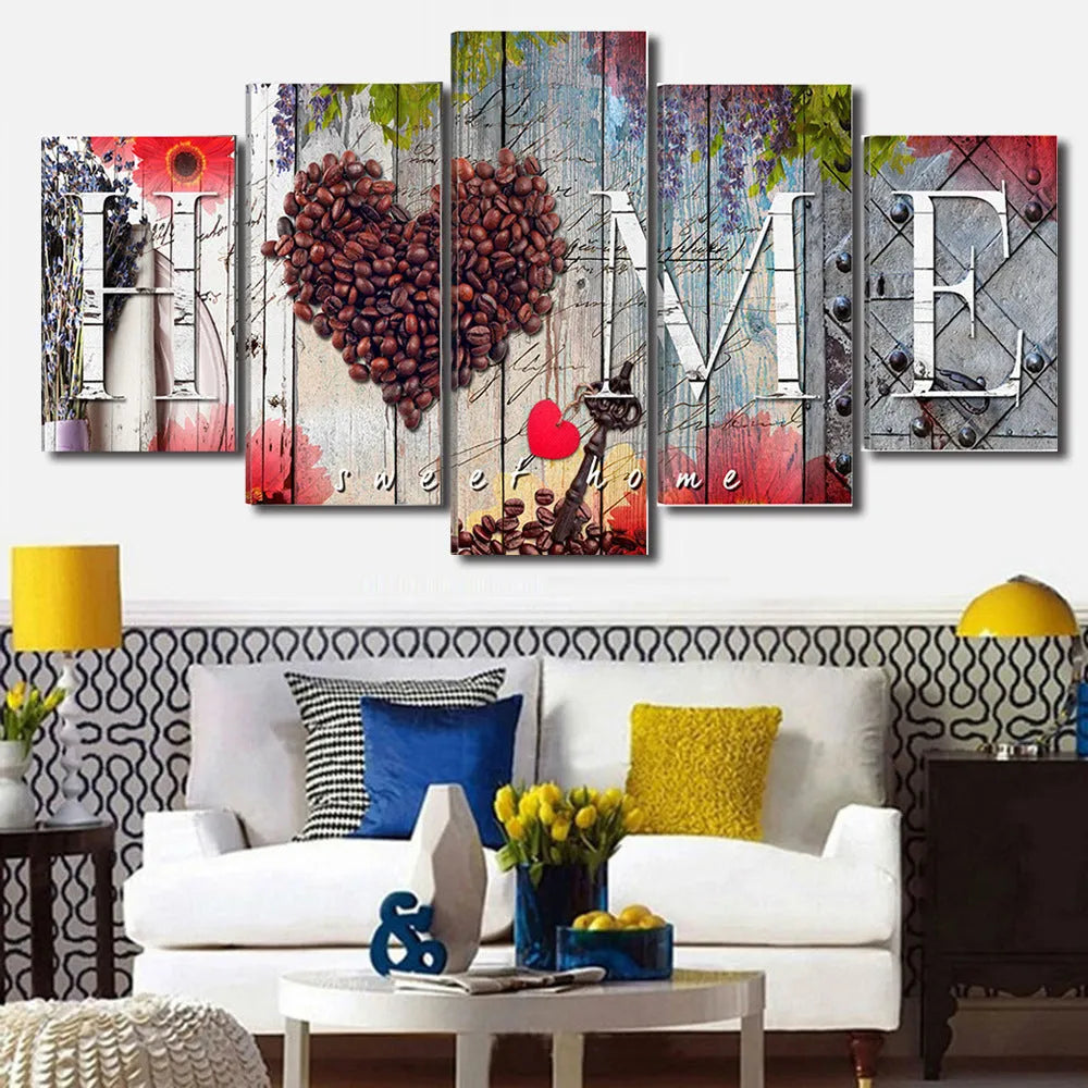 Red oil painting decoration board set with multiple sized panels for wall art display