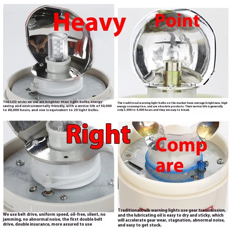 LTE-1101J industrial rotating strobe warning light with sound alarm, shown with red lens.