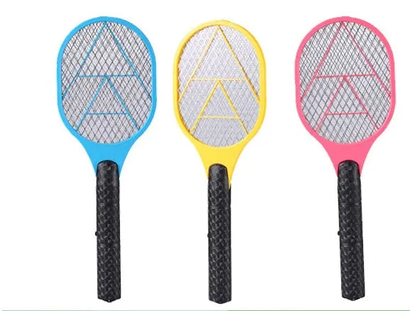 Blue yellow red battery electric mosquito swatter measuring 45 by 16 centimetres