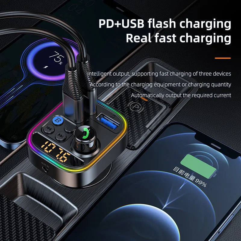 T18 Bluetooth car MP3 player FM transmitter in black with standard English interface