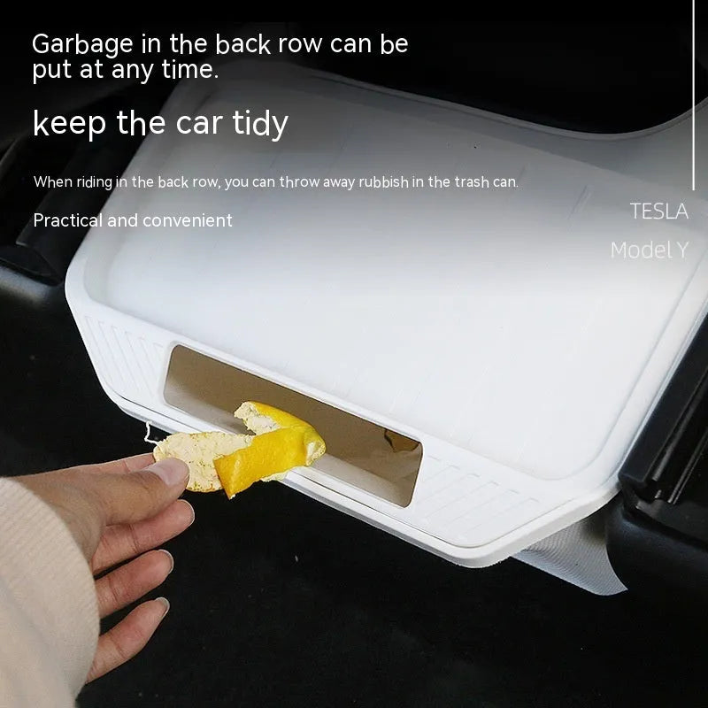Black rectangular plastic rear middle storage box with handle on car seat