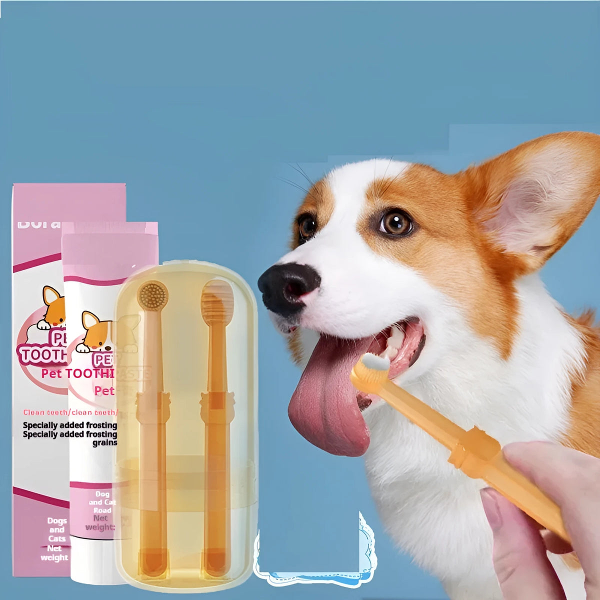 Pet toothbrush set with toothpaste and finger toothbrush options for dogs and cats