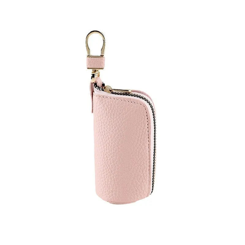 Waterproof PU key case with zipper closure in black, grey, or pink colours