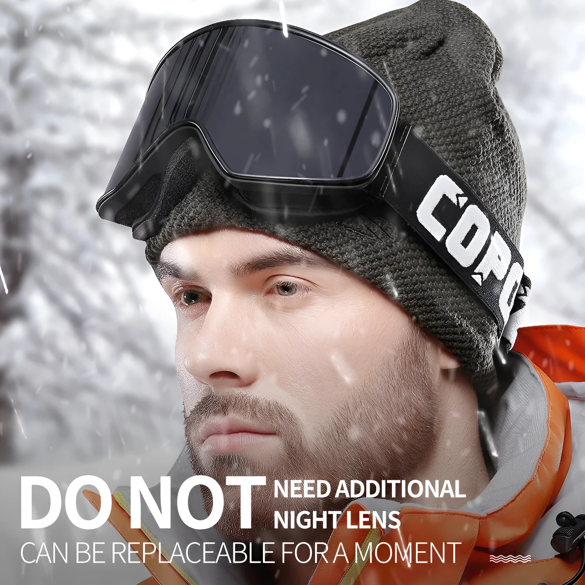 Ski goggles with myopia correction in blue frame, double-layer PC TPU lens for anti-fog and night vision