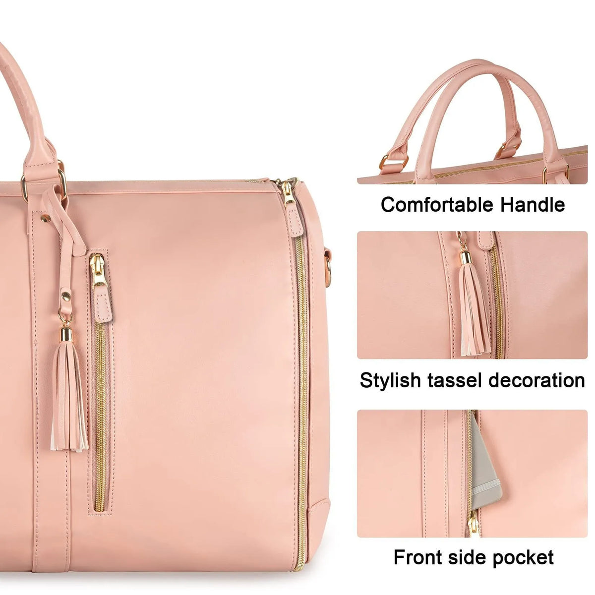 Large capacity folding travel duffle bag in pink with waterproof PU and polyester lining for women