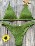 Pleated triangle bikini top women's quick-dry nylon swimsuit solid colour strappy chest pad