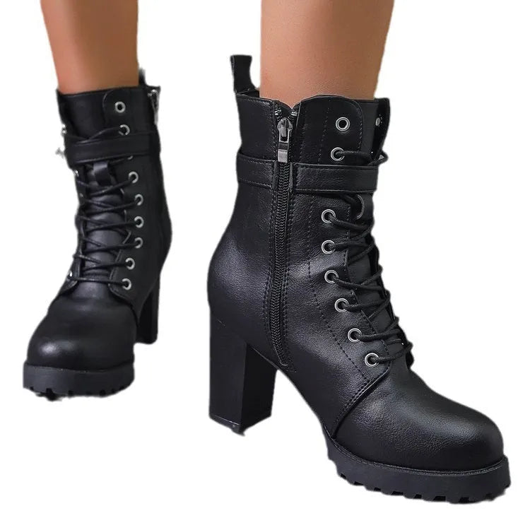 Women's plus size Martin boots ankle boots with belt buckle and side zipper