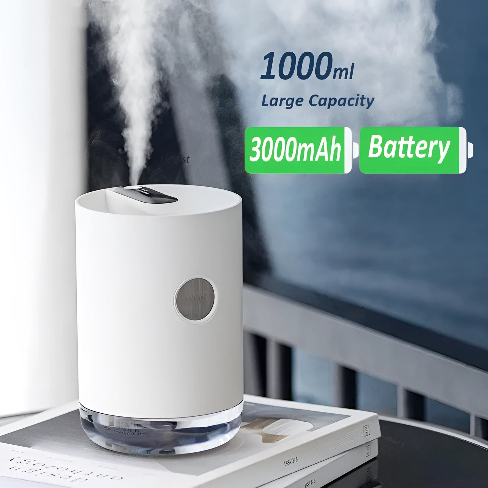 Blue wireless USB humidifier with water tank for rooms up to 10 square metres