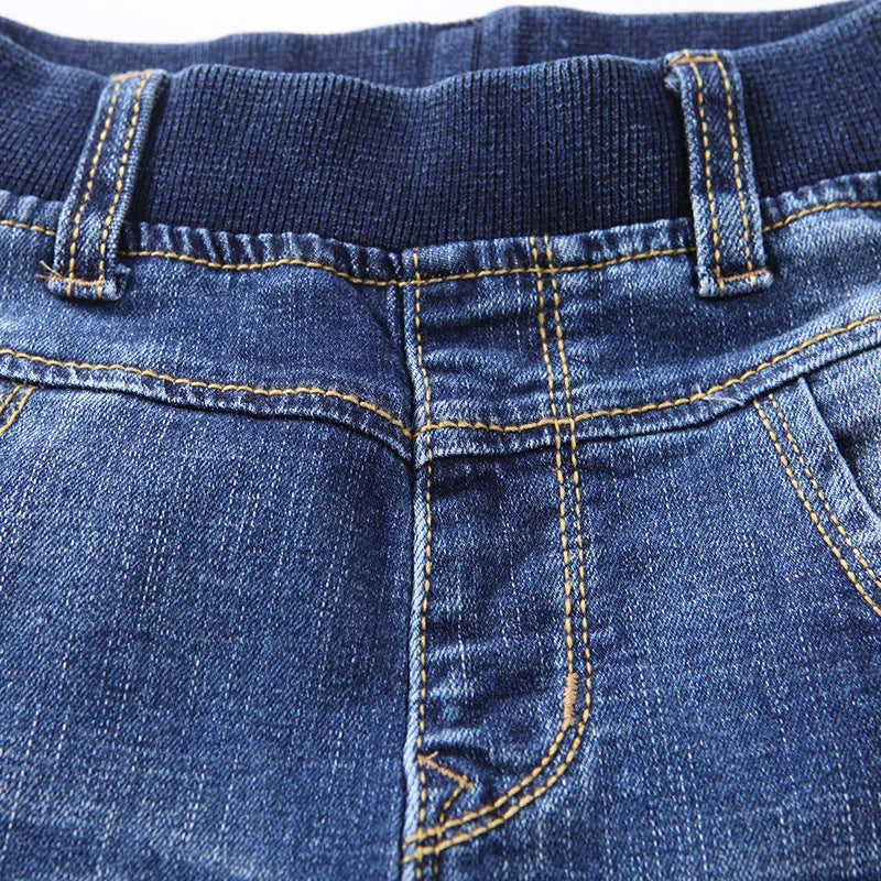 Boys casual jeans dark blue cotton straight leg trousers Asian size 110-170cm