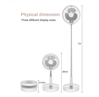 A versatile portable fan with adjustable speeds, long-lasting battery, and compact foldable design for use in office, kitchen, camping, and more