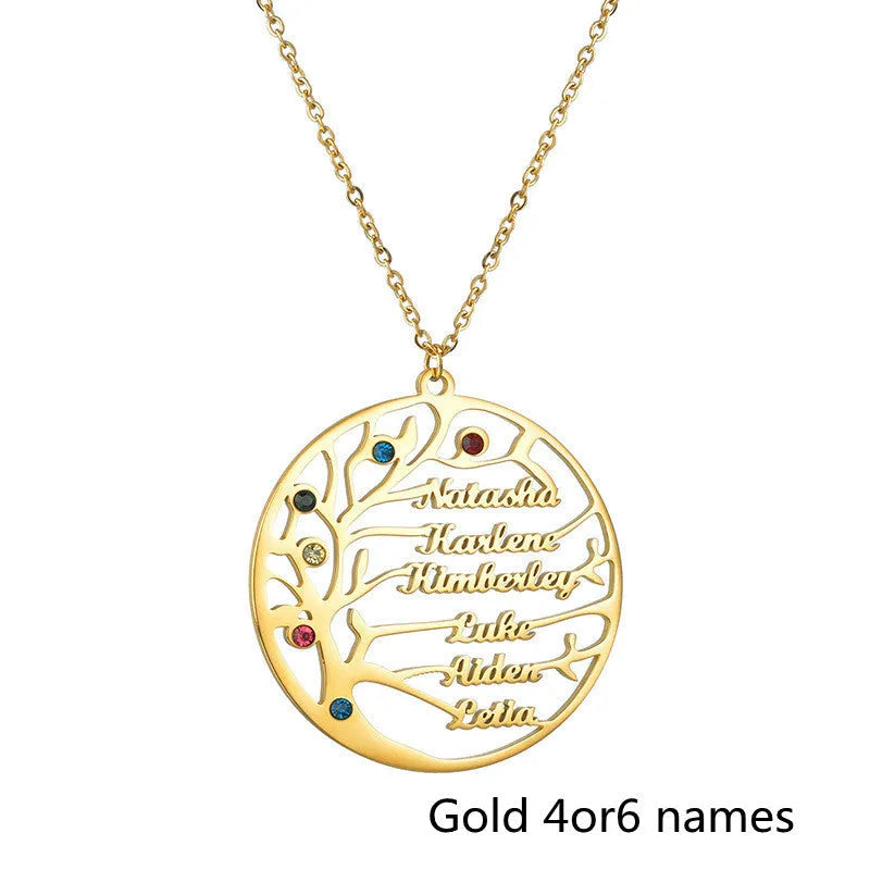 Custom name necklace stainless steel tree of life pendant gold colour on clavicle chain