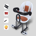 High carbon steel front-mounted child seat for battery scooter in black, red, or white.