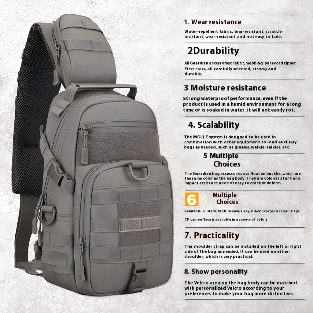 Men's nylon crossbody chest bag, 19cm x 46cm x 12cm, in black, grey, khaki, or camouflage for cycling