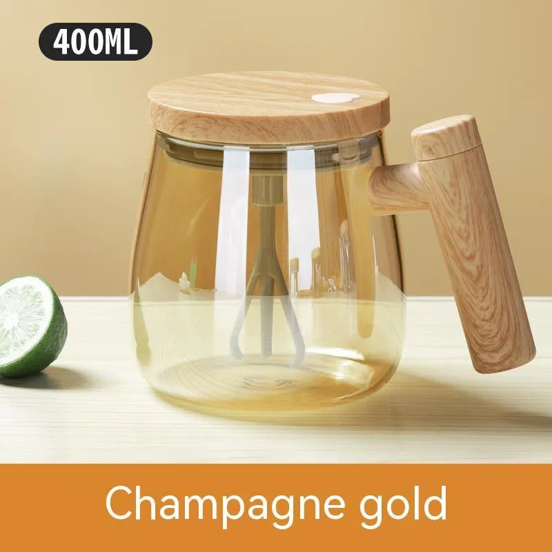400ml self stirring electric coffee mug in borosilicate glass with button for automatic mixing