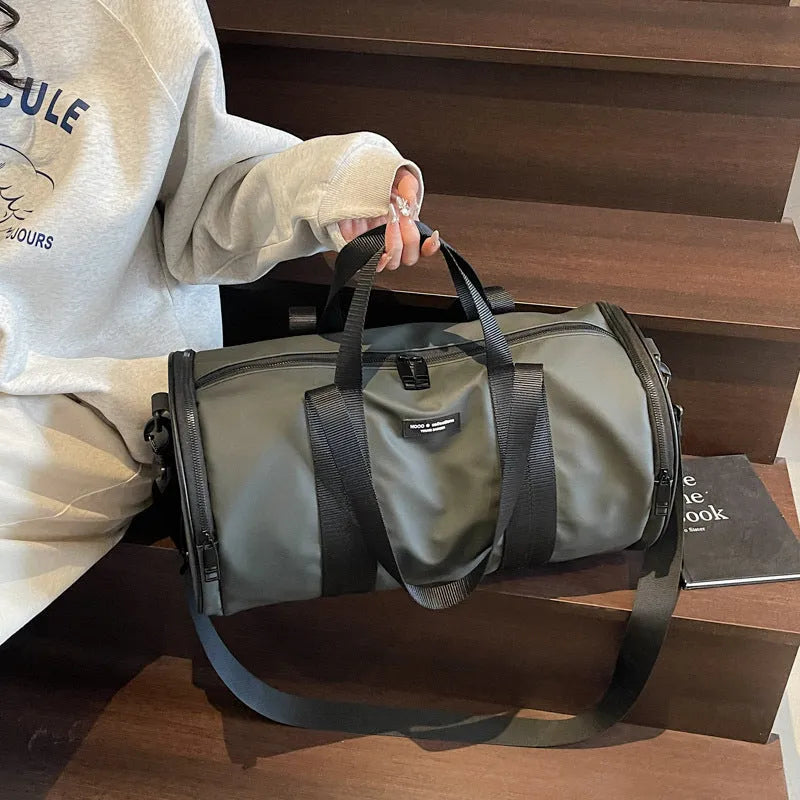 Unisex waterproof Oxford cloth sports handbag in black, dark gold, or dark grey for leisure travel