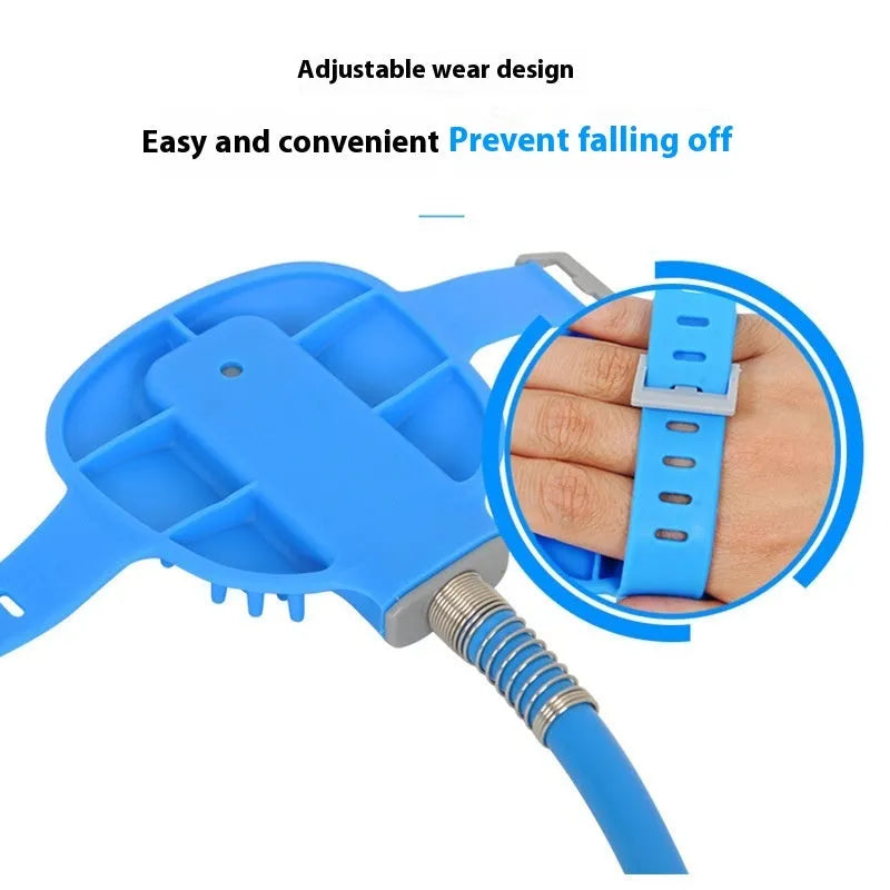 Hand-held silicone dog bath brush with built-in nozzle for outdoor pet shower