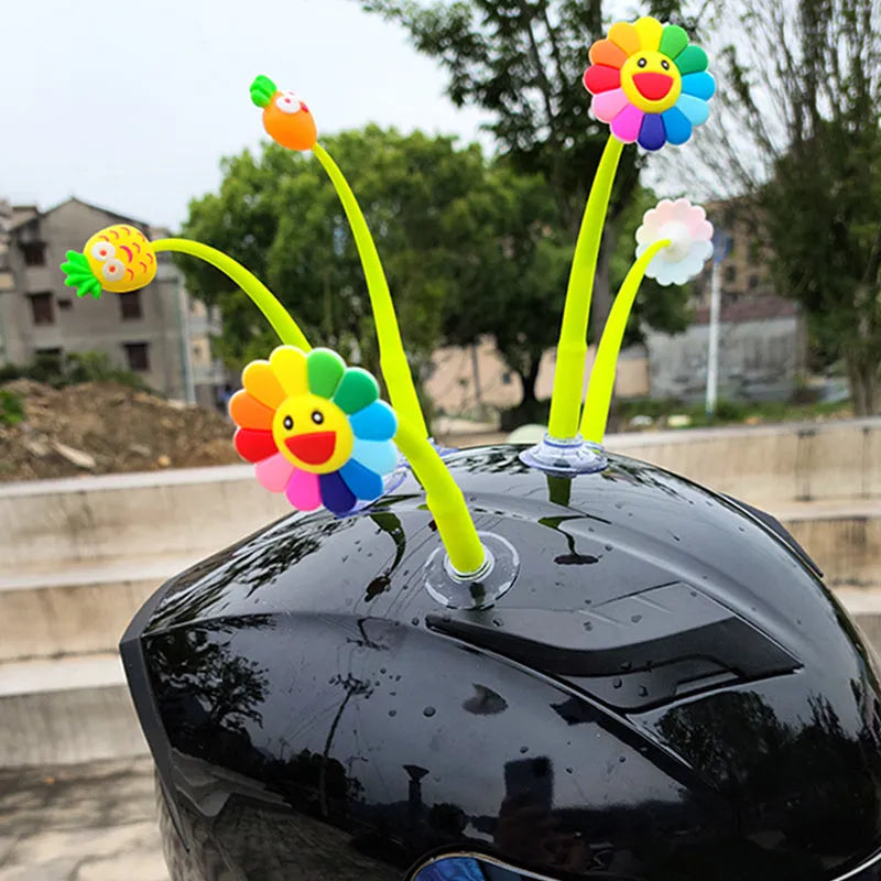 Yellow silicone sunflower helmet decoration with suction cup base