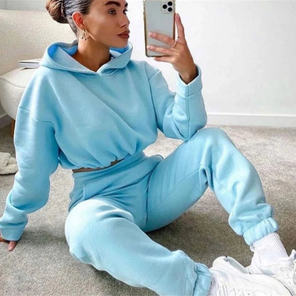 Stylish Women's 2-Piece Tracksuit Set with Hoodie in a variety of vibrant colors including pink, purple, black, blue, and more