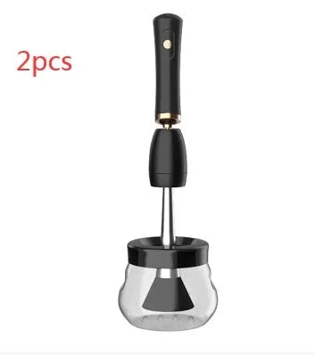 Electric makeup brush cleaning machine with silicone head and plastic handle in black, 9cm total length