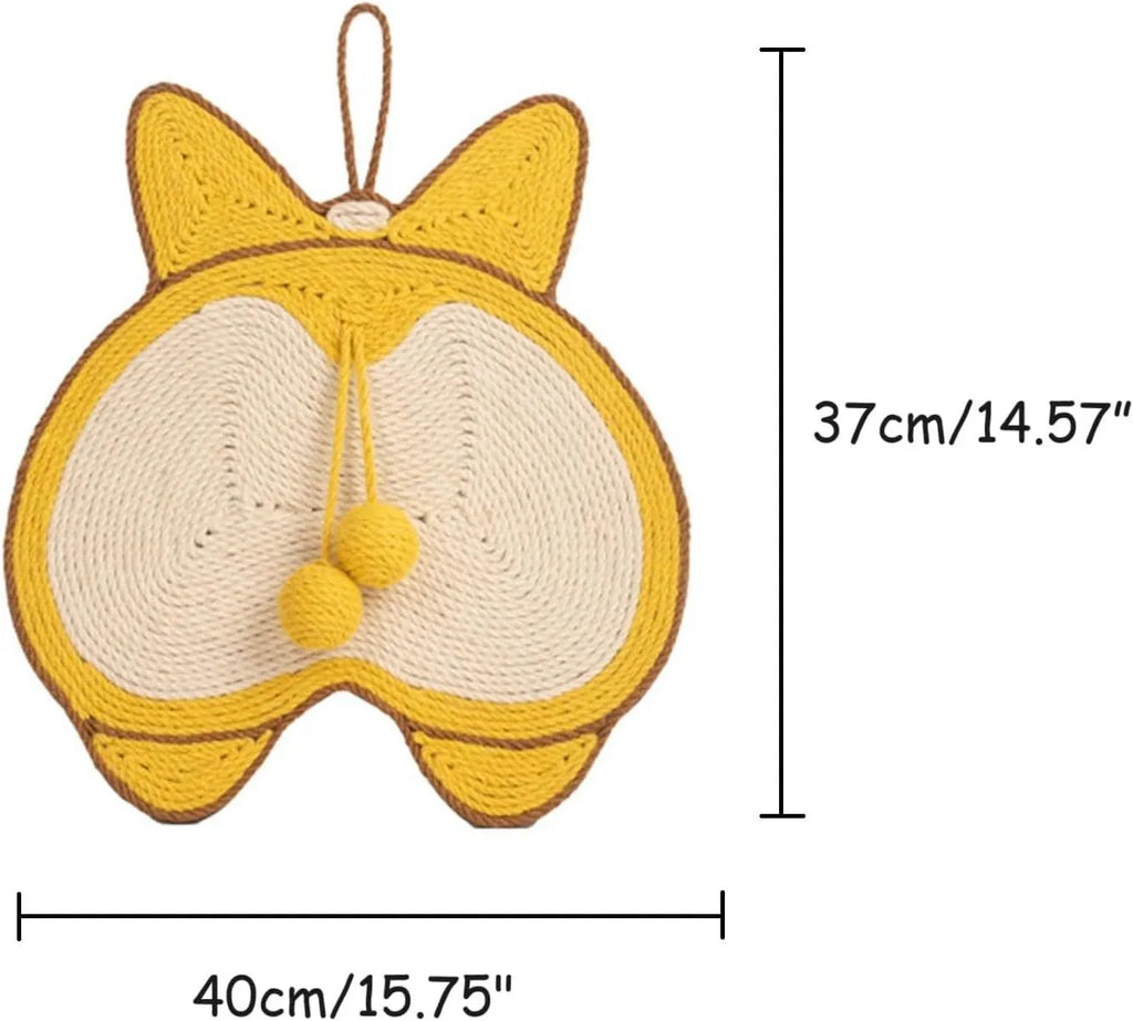 Yellow corgi butt design cat scratching board with sisal surface and anti-slip base