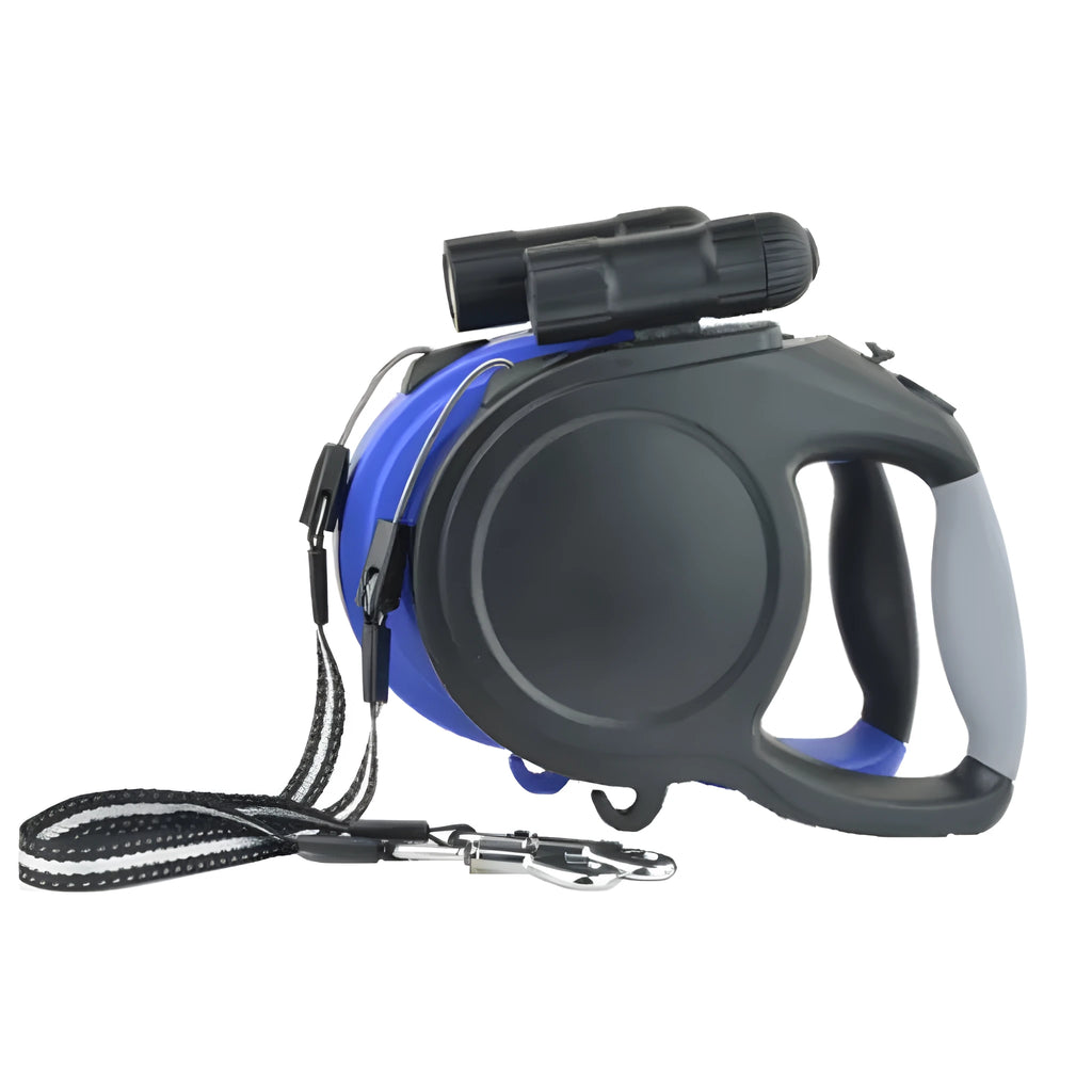 Fully automatic retractable dog leash with nylon webbing, ABS casing, and TPE handle for large dogs up to 100 pounds