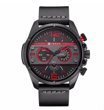 Men's army military watch with black dial, luminous hands, date display, and brown leather strap on wrist