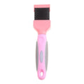 Double-sided pet grooming brush with stainless steel pins in blue or pink colour options