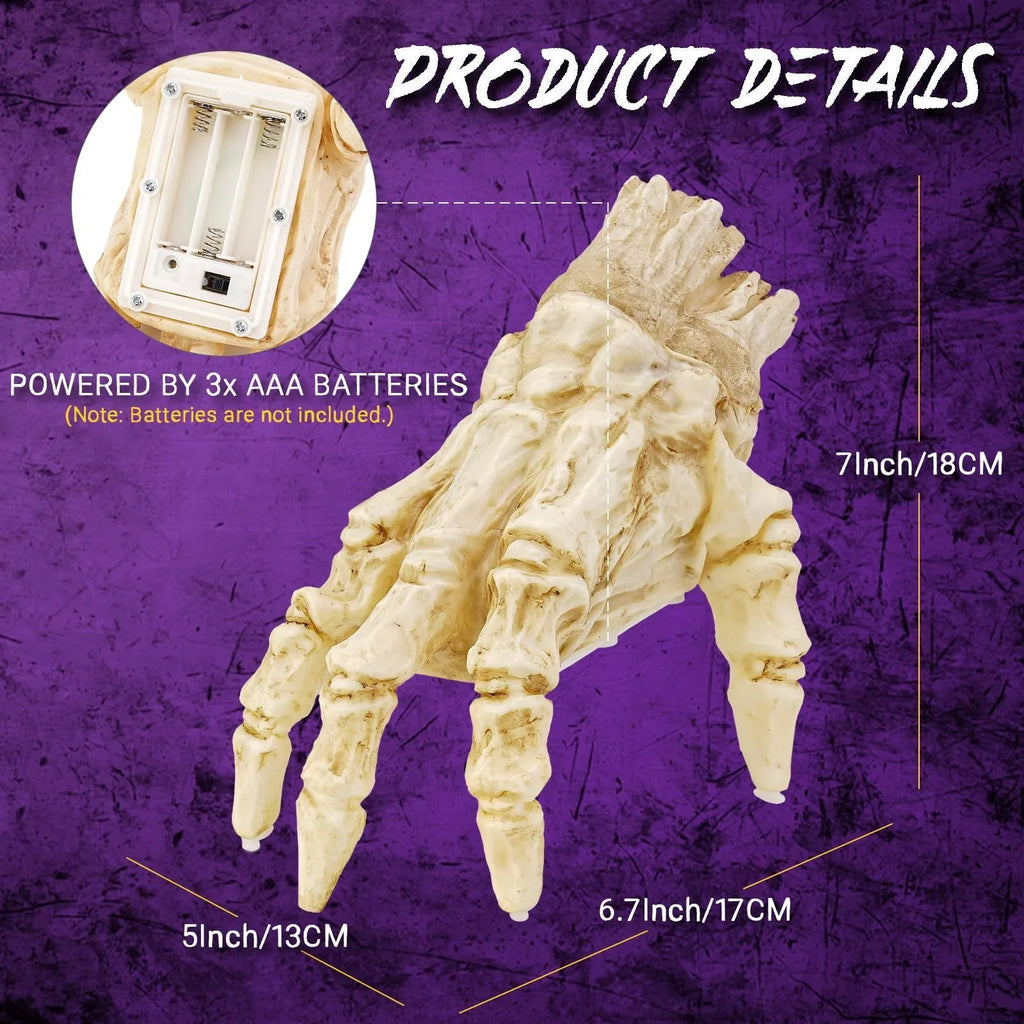 Halloween electric luminous crawling hand with warm light and spooky sound, animated zombie hand decoration