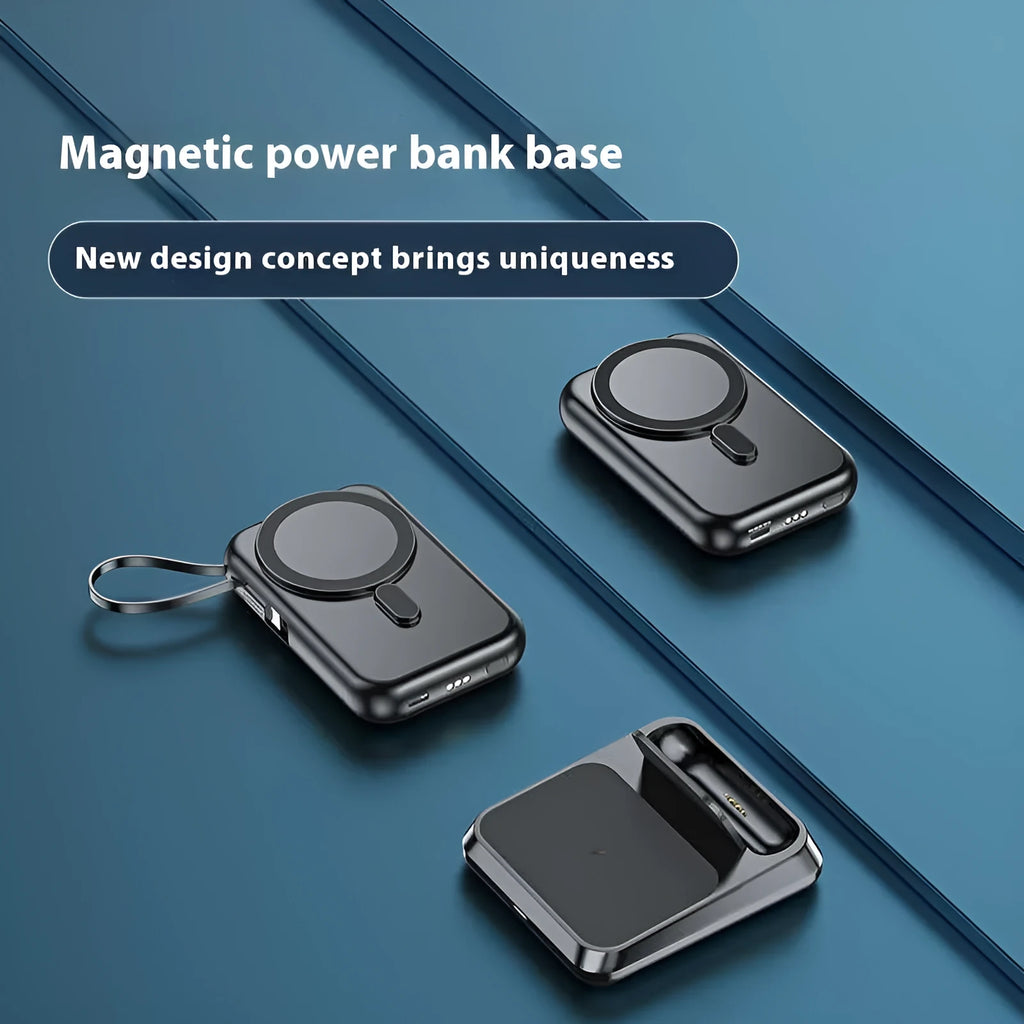 Ultra-thin magnetic wireless power bank 10000mAh in black model D33 on a white surface.