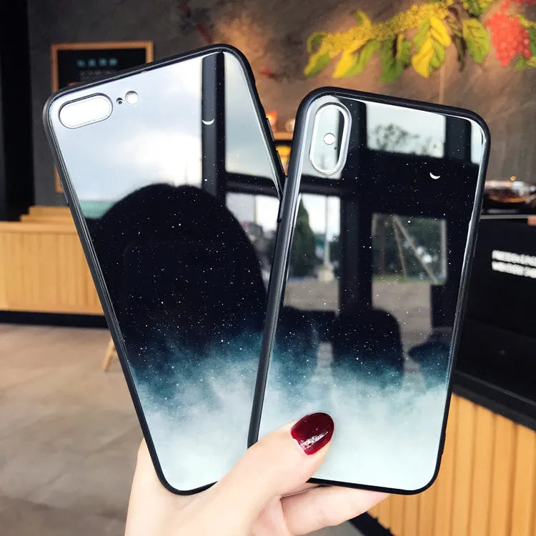 Star Sky tempered glass phone case cover with soft silicone edge and high-gloss mirror finish for iPhone XR in Starry Sky colour