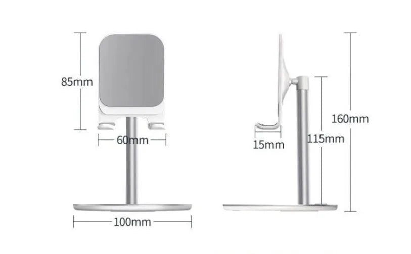 Aluminium alloy desktop stand holding mobile phone with black and silver colour options