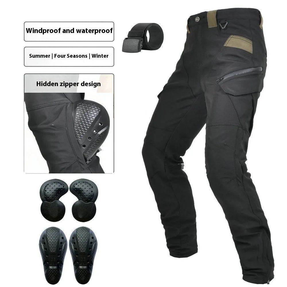 Motorcycle waterproof windproof trousers for cycling with protective gear in solid colour