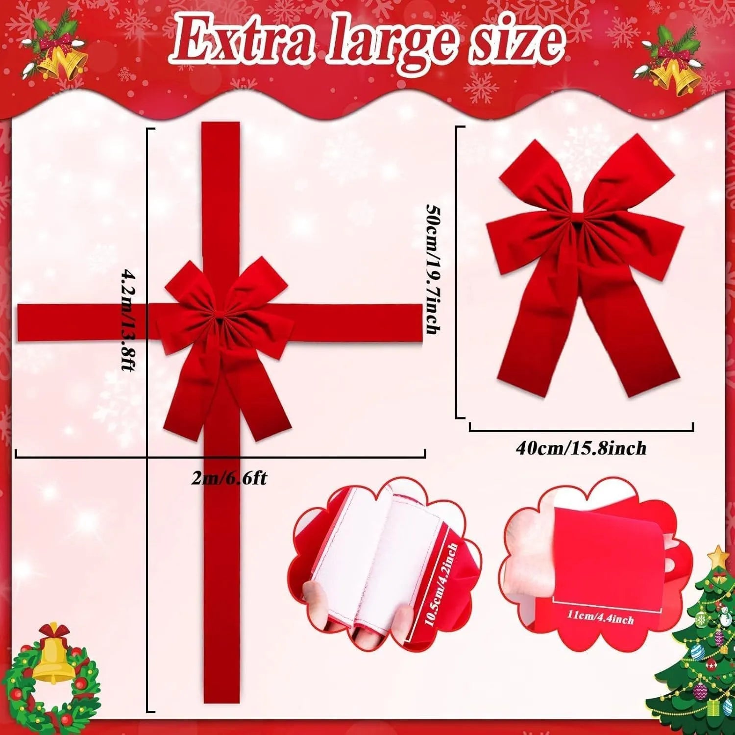 Classical red cloth Christmas DIY bow ribbon set 40x50cm with straps for door hanging