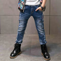 Boys casual jeans dark blue cotton straight leg trousers Asian size 110-170cm