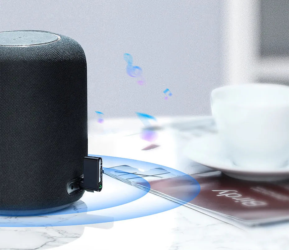 Black car Bluetooth receiver 5.0 with 3.5mm audio output and microphone