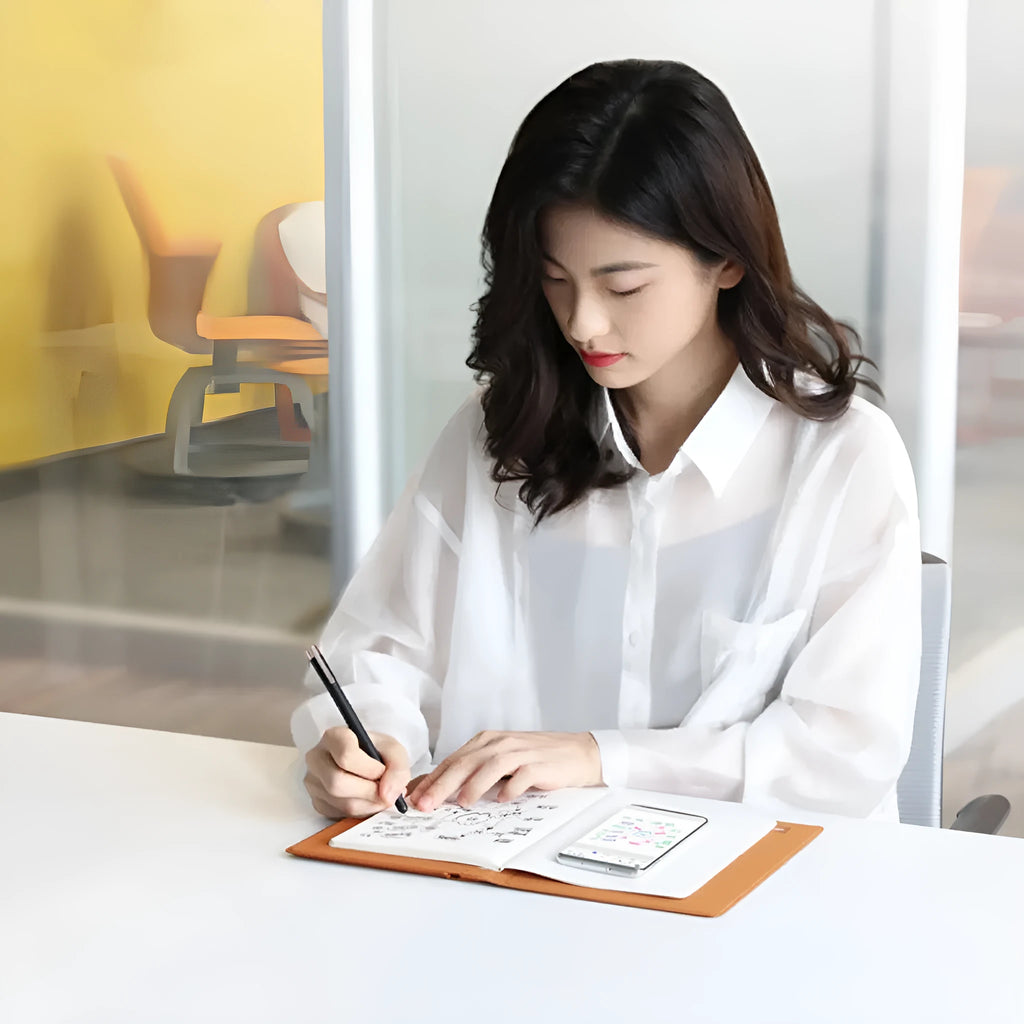 Huion Note X10 smart digital book notepad in elk brown with PW320 pen and magnetic pencil case