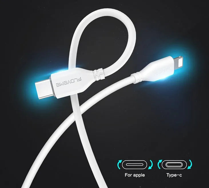 White braided USB-C to Lightning charging cable measuring 1 metre length for iPhone devices