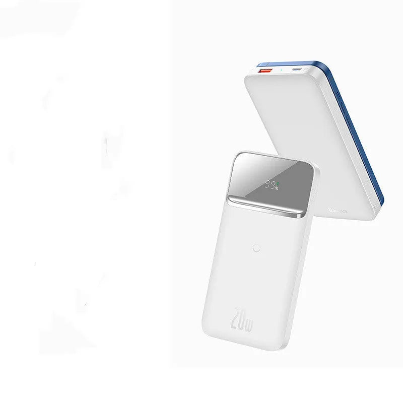 MagSafe magnetic wireless power bank with LCD display in blue or white colour options