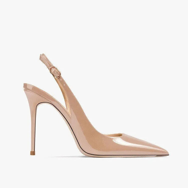 Women's nude ankle strap high heels with hollow design and button closure